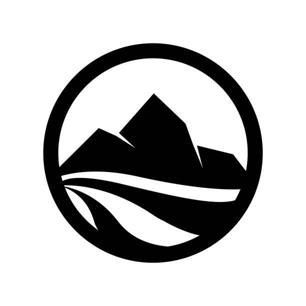 山と谷の抽象的なイメージを示すベクターロゴ。 - rafting on a mountain river点のイラスト素材／クリップアート素材／マンガ素材／アイコン素材