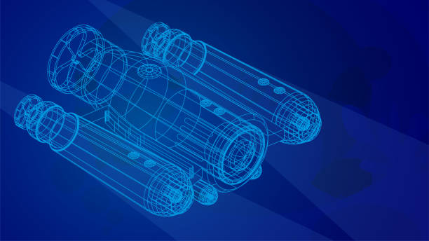 illustrazioni stock, clip art, cartoni animati e icone di tendenza di drone robot subacqueo autonomo per l'esplorazione dei fondali marini e riprese video in deep sea in rete wireframe low poly su sfondo subacqueo blu. vettore 3d - tecnologia autonoma