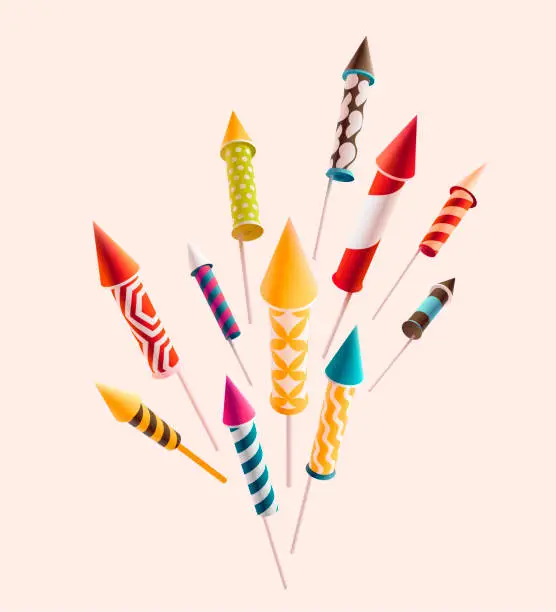 Vector illustration of Fireworks set rocket.