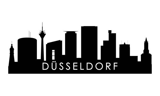 stockillustraties, clipart, cartoons en iconen met het horizonsilhouet van düsseldorf. zwart düsseldorf stadsontwerp dat op witte achtergrond wordt geïsoleerd. - dusseldorf