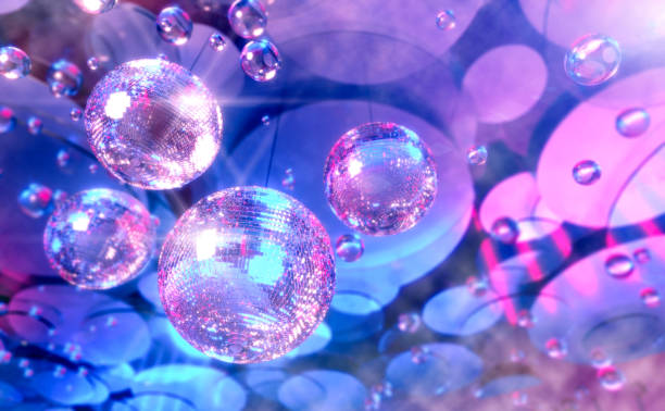 istock Music venue interior with glowing disco balls 1318471022
