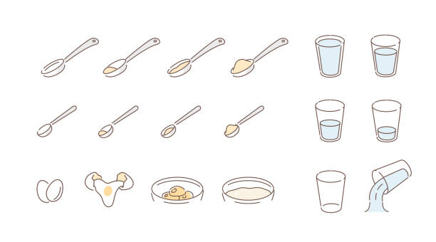 cooking weights and measures Cooking Weights and Measures for Liquid and Dry Ingredients. Typical Cooking Measuring System for Different Recipes. Flat Line Vector Illustration and Icons set. teaspoon stock illustrations