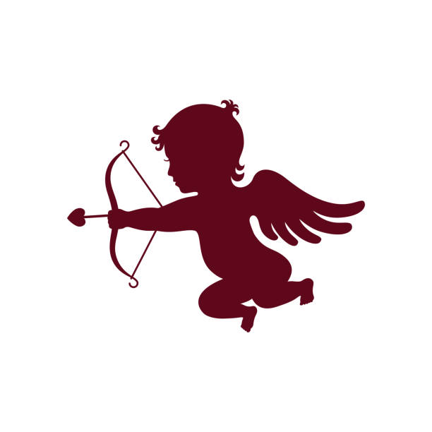 love Cupid graphic icon. Cupid with bow and arrow sign isolated on white background. Love symbol. Vector illustration winged cherub stock illustrations