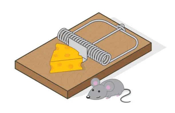 Vector illustration of Mouse and Mousetrap Rodents Pests Trap Vector Illustration