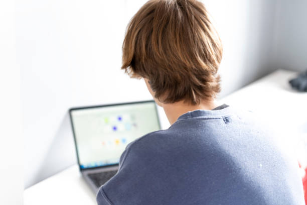 istock Teenage boy using social media on a laptop. 1318477952
