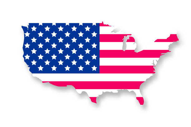 USA vector map American national flag colors. Vector United States of America silhouette with shadow isolated on white background USA vector map American national flag colors. Vector United States of America silhouette with shadow isolated on white background. gi icon stock illustrations