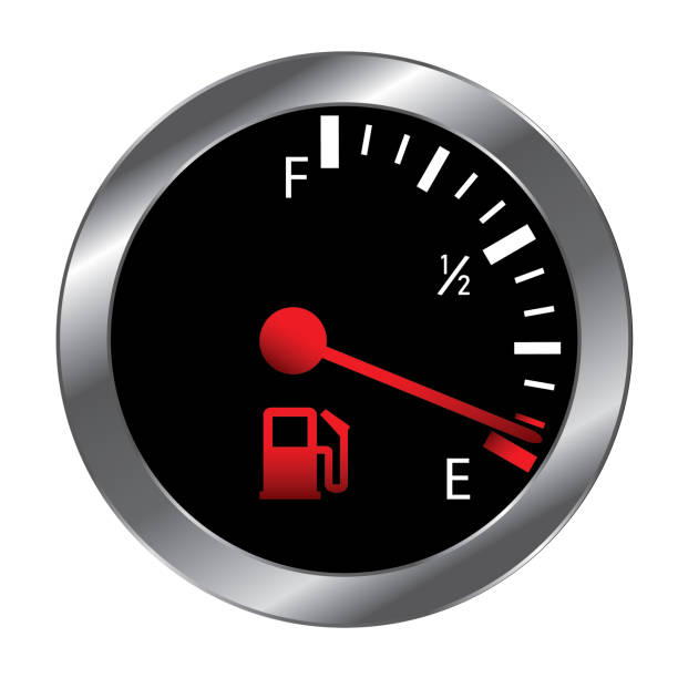 istock Vector Empty fuel warning light in car dashboard. Fuel pump icon. gasoline gauge dash board in car with digital warning sign of run out of fuel turn on. Low level of fuel show on speedometer dashboard 1318478187