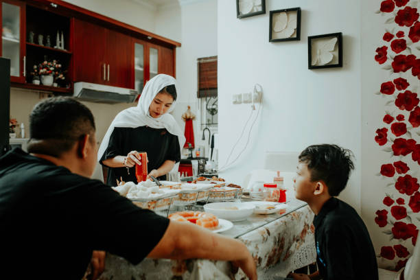 family muslim Iftar for Ramadan at home