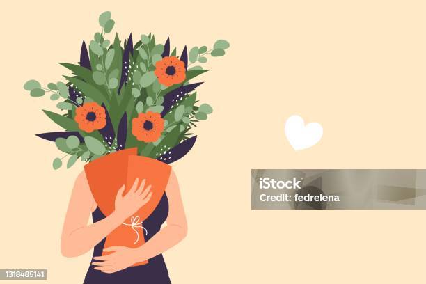 Ilustración de Floral Mujer Caucásica Con Ramo De Flores Y Forma De Corazón Concepto De Ilustración Ilustración de Floral Mujer Caucásica Con Ramo De Flores Y Forma De Corazón Concepto De Ilustración