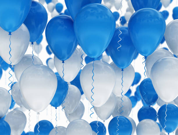 istock Birthday balloons blue and white close up 1318486320