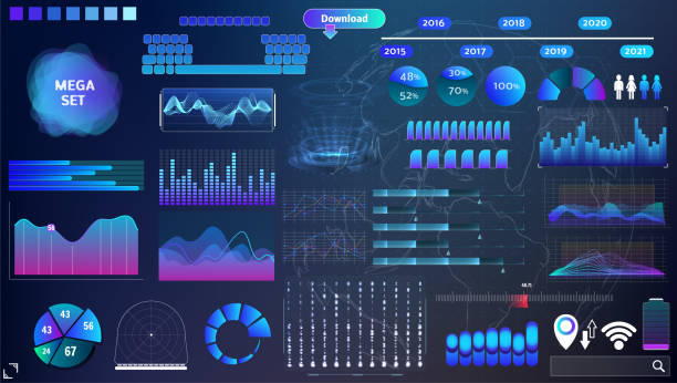 istock blue-violet vector HUD set in trend colors for design and device applications 1318489016
