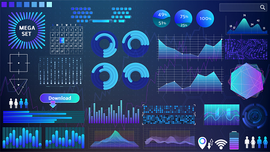 Hud Design Colorfull Blueviolet Vector Hud Set In Trend Colors For Design And Device ...