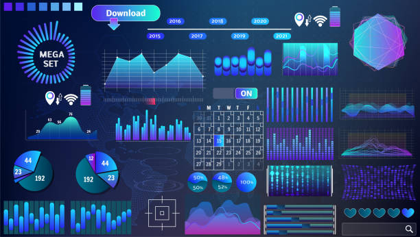 istock blue-violet vector HUD set in trend colors for design and device applications 1318489186