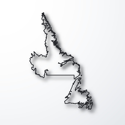 Map of Newfoundland and Labrador created with a thin black outline and a shadow, isolated on a blank background. Vector Illustration (EPS10, well layered and grouped). Easy to edit, manipulate, resize or colorize. Vector and Jpeg file of different sizes.