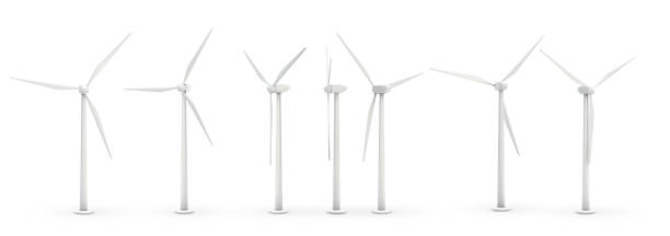 istock four wind turbines. Set of vector images. Concept natural Energy 1318490984