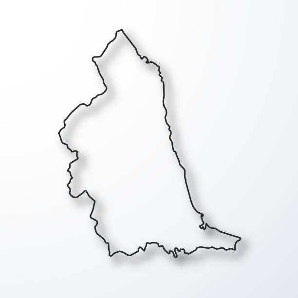 North East map - Black outline with shadow on white background Map of North East created with a thin black outline and a shadow, isolated on a blank background. Vector Illustration (EPS10, well layered and grouped). Easy to edit, manipulate, resize or colorize. Vector and Jpeg file of different sizes. modern map north east england uk stock illustrations