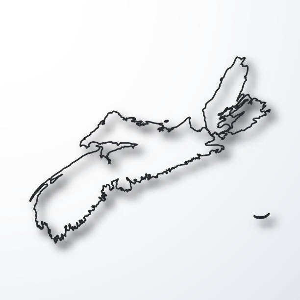 Nova Scotia map - Black outline with shadow on white background Map of Nova Scotia created with a thin black outline and a shadow, isolated on a blank background. Vector Illustration (EPS10, well layered and grouped). Easy to edit, manipulate, resize or colorize. Vector and Jpeg file of different sizes. maritime provinces stock illustrations