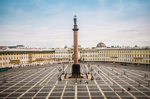 Moscow, Russia - August 16, 2022: Monument to Marshal Zhukov on Manezhnaya square in sunny evening