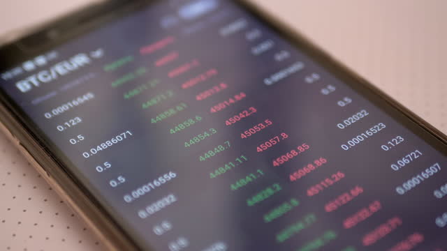 Stock Exchange, Cryptocurrency Price, Quotes, Numbers on of a Smartphone Screen