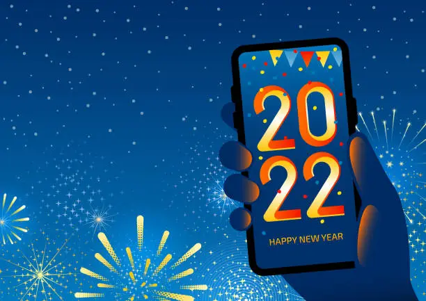 Vector illustration of Technology Happy New Year - 2022 celebration on smartphone