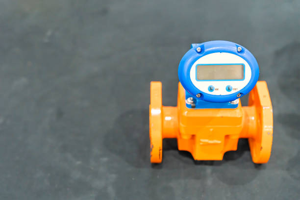 flow meter for high accuracy liquid oil water measuring and indicator flow rate and control in industrial work with copy space