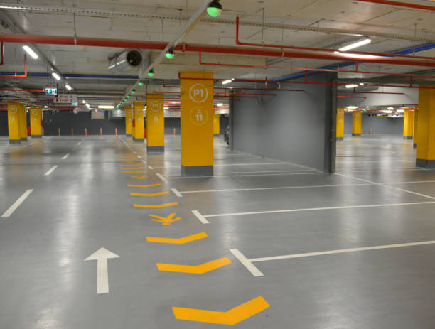 istock Driveway, parking lots and pedestrian paths in the underground garage 1318503695