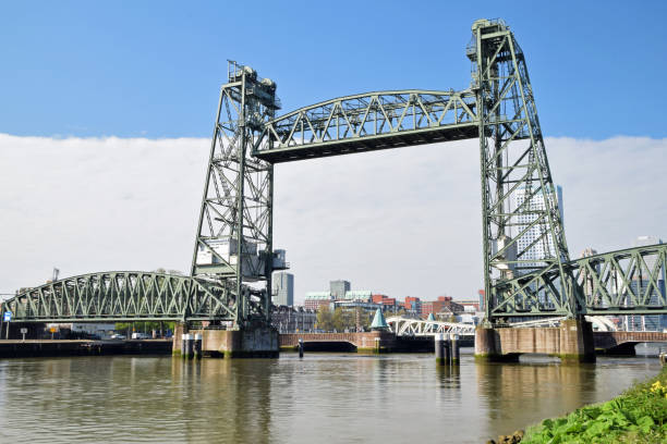 old iron train viaduct De Hef Koningshavenbrug in the Koningshaven in the center of Rotterdam stock photo