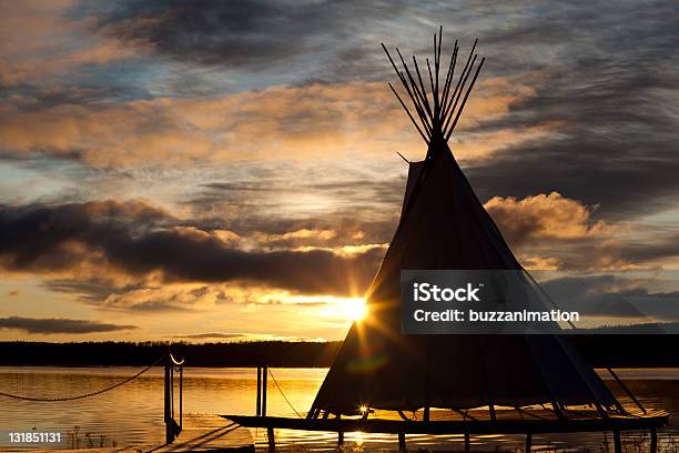 Teepee On A Sunset Stock Photo - Download Image Now - Back Lit, Canada, Canadian Culture