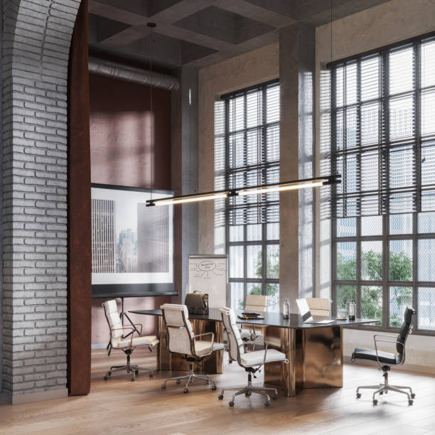 istock 3d rendering of spacious meeting room in office 1318513471