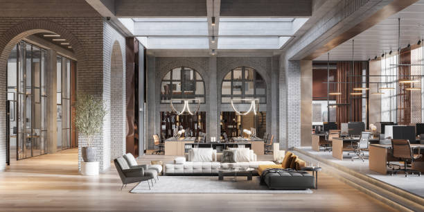 istock 3d rendering of modern lobby in large office 1318513483