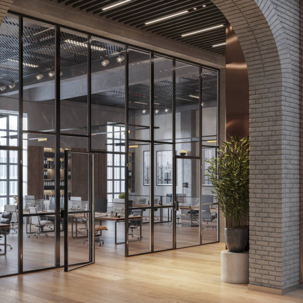 3D rendering of modern office with large glass partitions