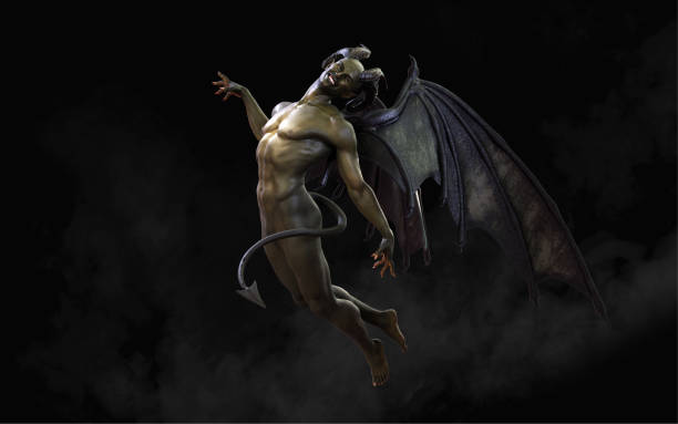 3d illustration of demon and devil with dark wings - satanic imagens e fotografias de stock