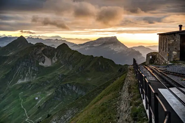 Terminus of the rack railroad to the Brienzer Rothorn, Bernese Alps, Switzerland