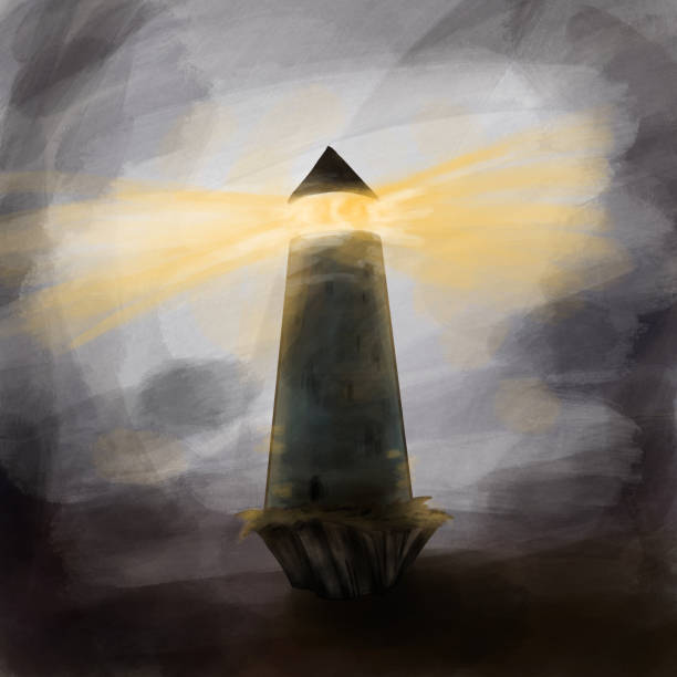 illustrations, cliparts, dessins animés et icônes de illustration numérique foncée avec peu d’espoir léger - sea storm lighthouse rough