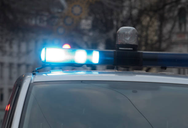 istock Blue light signal on a police car 1318517025