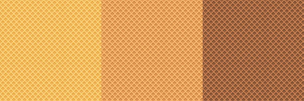 ilustraciones, imágenes clip art, dibujos animados e iconos de stock de patrón de conjunto de waffle, textura vectorial de cono de helado, fondo de oblea de postre dulce. - cornet