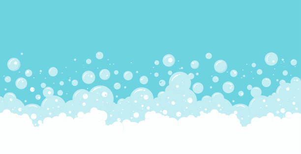 ilustraciones, imágenes clip art, dibujos animados e iconos de stock de burbujas de jabón y fondo vectorial de espuma, borde de ante transparente. - bubble