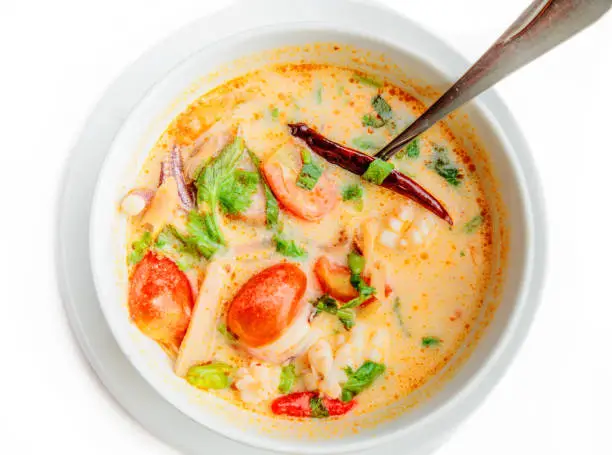 Tom yam kung or Tom yum, Tom yam is a spicy clear soup typical in Thailand