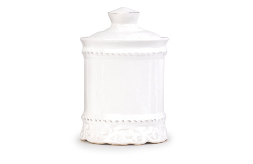 Vintage ceramic kitchen jar isolated on white background