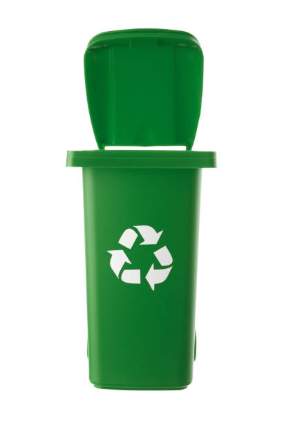 istock Plastic green trash can isolated on white background 1318526315