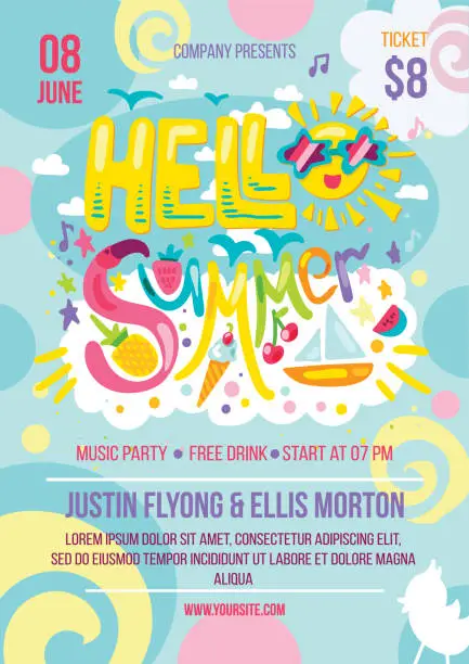 Vector illustration of Hello summer colorful invitation banner poster vector