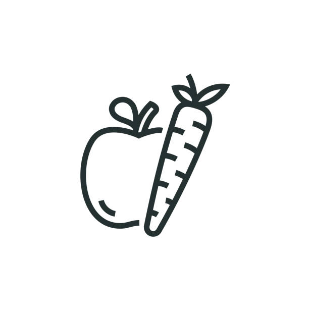 ilustrações, clipart, desenhos animados e ícones de ícone da linha de frutas vegetais - dieting juice carrot tomato