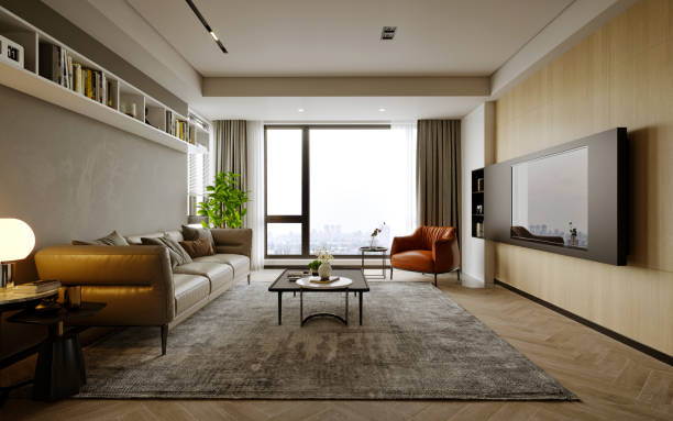 istock 3d render of luxury home interior and living room 1318528105