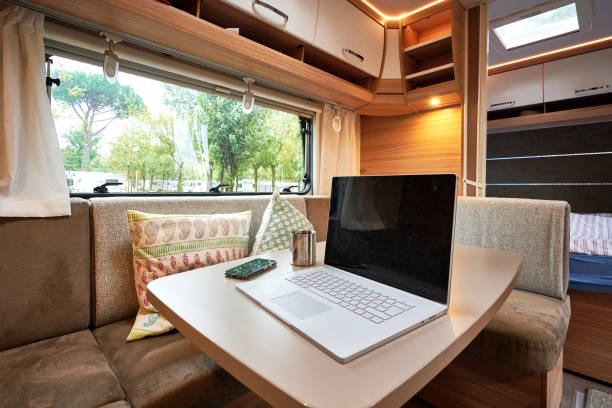 istock In caravans working with a laptop on vacation travel 1318529179