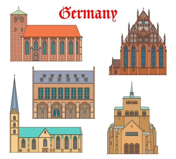 Vector illustration of Germany landmark buildings, churches, cathedrals