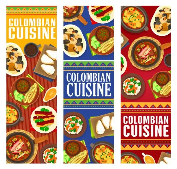 Vector illustration of Colombian food, Colombia cuisine cartoon banners