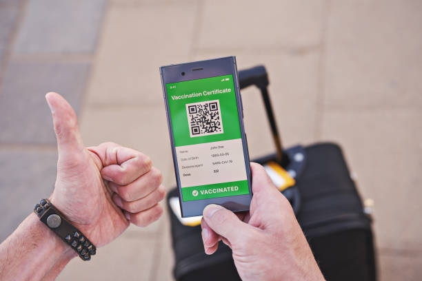 istock Closeup male hand with smartphone display on app mobile displaying valid digital vaccination certificate for Covid-19 1318532093