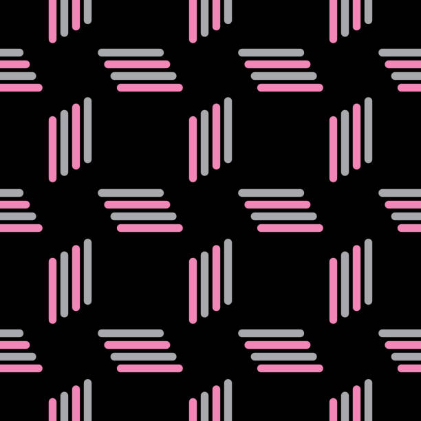 Abstract 80s Seamless Pattern Vector illustration of a graphic pink, gray and black abstract 80s seamless pattern. 1983 stock illustrations