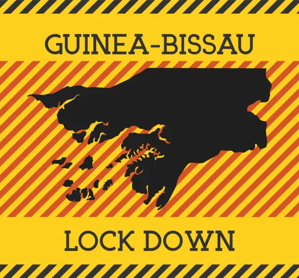 Vector illustration of Guinea-Bissau Lock Down Sign. Yellow country pandemic danger icon.