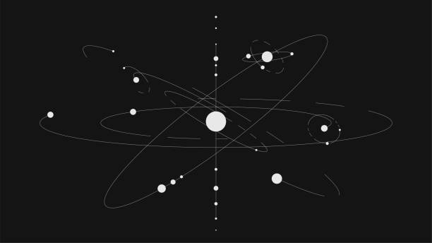 Solar system White minimalistic solar system with lines on black background body adornment stock illustrations